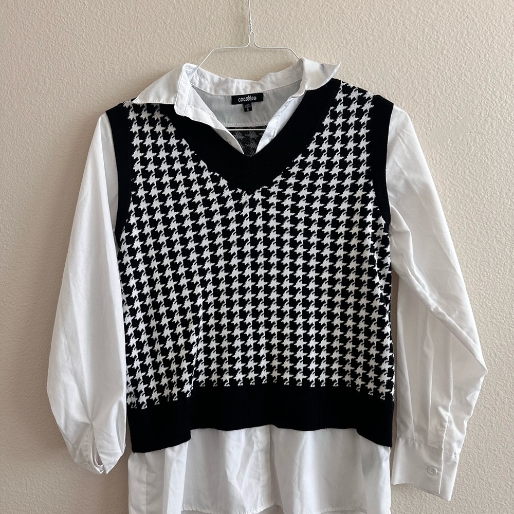Houndstooth Sweater Vest with White Shirt